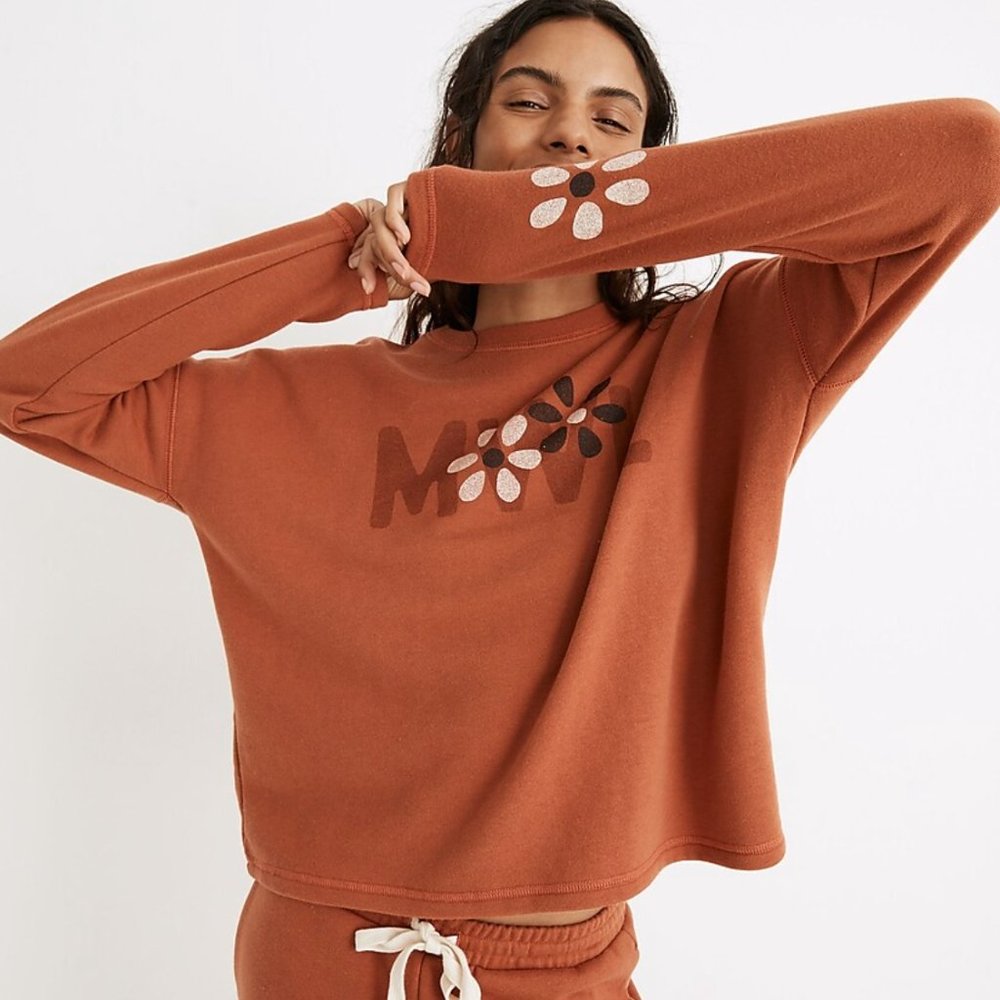 MADEWELL MWL WARM UMBER FLORAL EASYGOING SWEATSHIRT - Picture 2 of 4